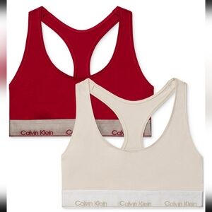 Calvin Klein Red and Cream Sports Bras, Size M